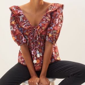 Anthropologie Maeve ruffled tie front blouse
